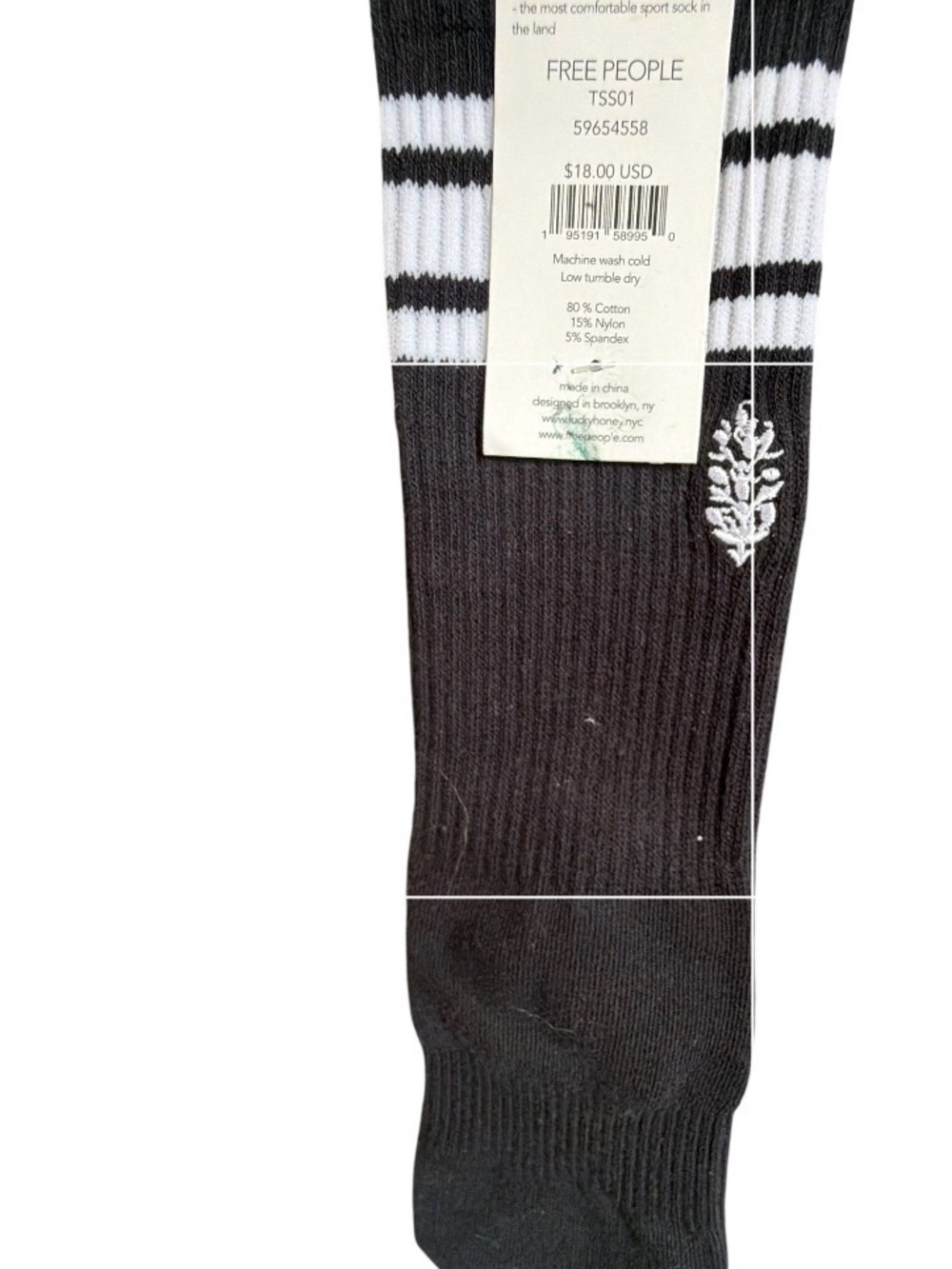 Free People Black Crew Athletic Socks with White Stripes